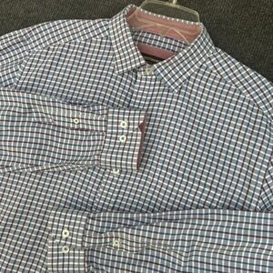 Johnston & Murphy Men's Shirt Large Long Sleeve Button Blue Red Plaid Preppy